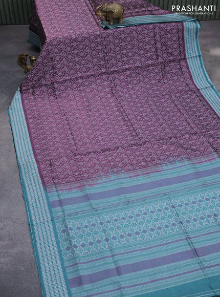 Sambalpuri semi silk saree wine shade and peacock green with allover ikat weaves and thread woven border