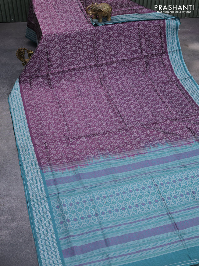 Sambalpuri semi silk saree wine shade and peacock green with allover ikat weaves and thread woven border