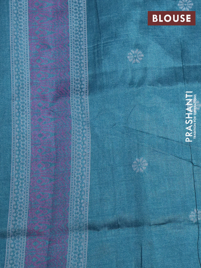 Sambalpuri semi silk saree wine shade and peacock green with allover ikat weaves and thread woven border