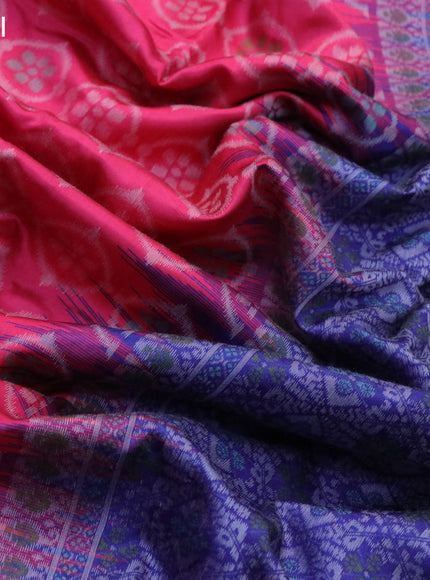 Sambalpuri semi silk saree candy pink and violet with allover ikat weaves and thread woven border