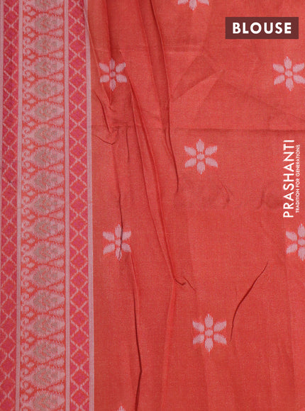 Sambalpuri semi silk saree green and red shade with allover ikat weaves and thread woven border