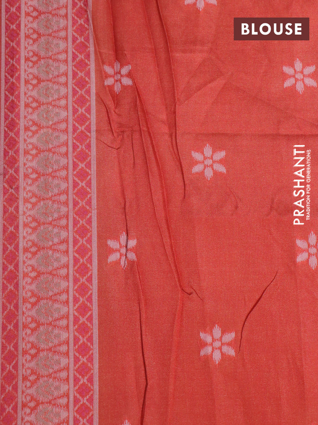 Sambalpuri semi silk saree green and red shade with allover ikat weaves and thread woven border