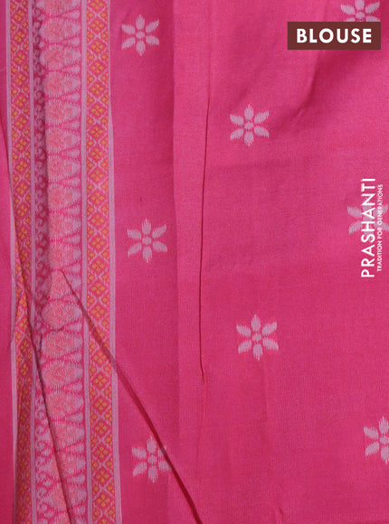 Sambalpuri semi silk saree candy pink and teal green shade with allover ikat weaves and thread woven border