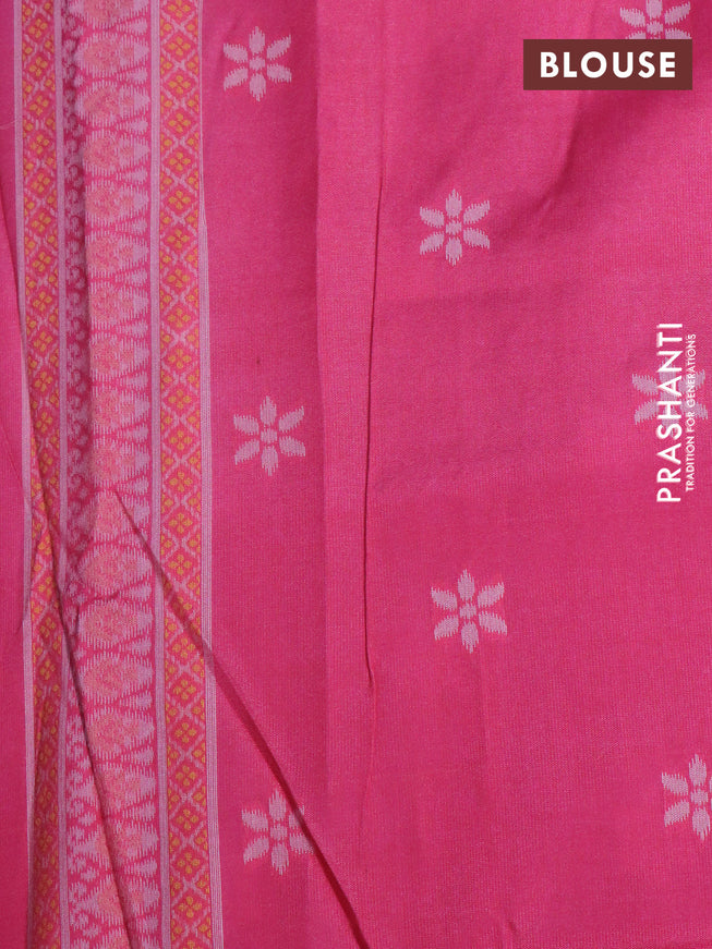 Sambalpuri semi silk saree candy pink and teal green shade with allover ikat weaves and thread woven border