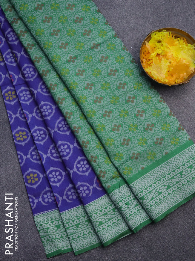 Sambalpuri semi silk saree blue and green with allover ikat weaves and thread woven border