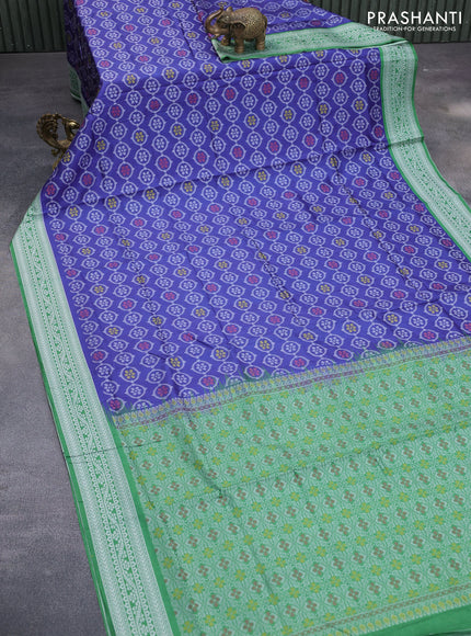 Sambalpuri semi silk saree blue and green with allover ikat weaves and thread woven border