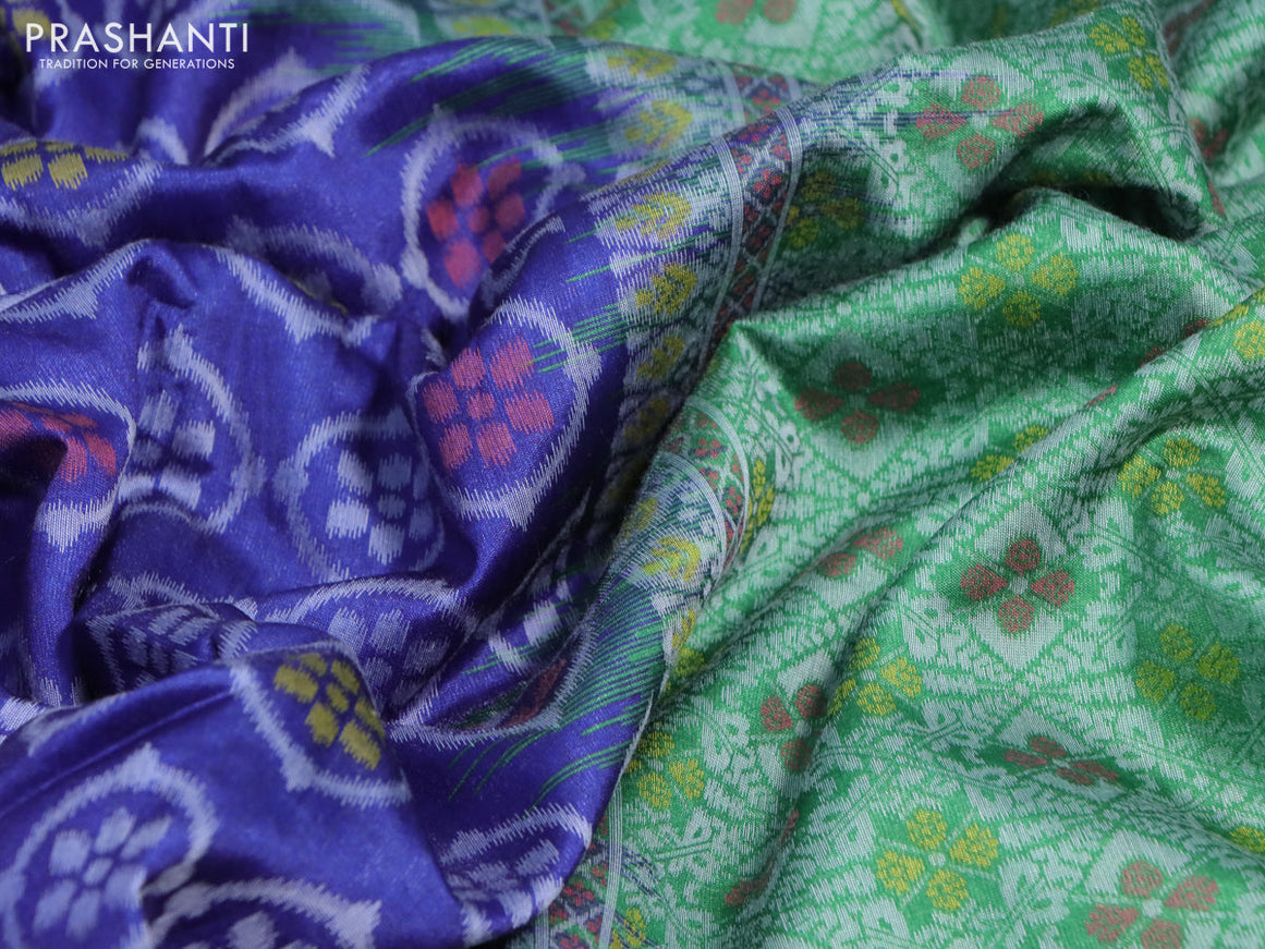 Sambalpuri semi silk saree blue and green with allover ikat weaves and thread woven border