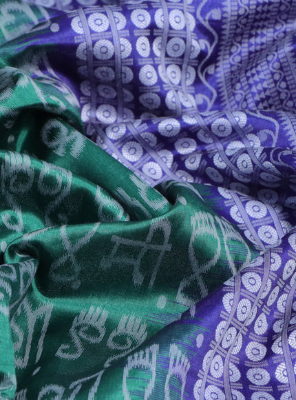 Sambalpuri semi silk saree green and blue with allover ikat weaves and thread woven border