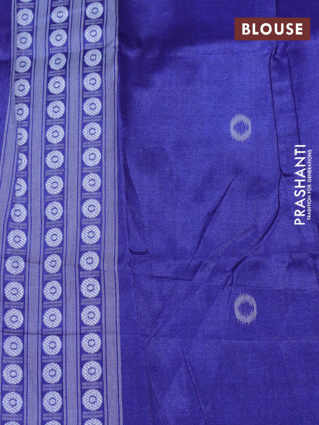 Sambalpuri semi silk saree green and blue with allover ikat weaves and thread woven border