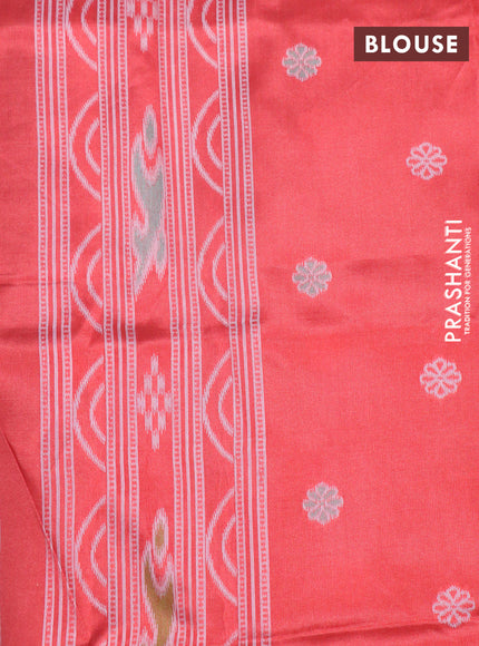 Sambalpuri semi silk saree elephant grey and red with allover ikat weaves and thread woven border