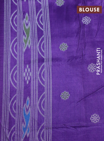 Sambalpuri semi silk saree mango yellow and violet with allover ikat weaves and thread woven border