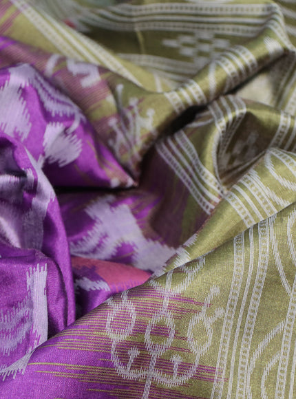 Sambalpuri semi silk saree purple and mehendi green with allover ikat weaves and thread woven border