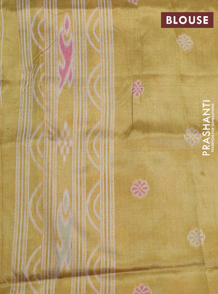 Sambalpuri semi silk saree blue and mustard yellow with allover ikat weaves and thread woven border