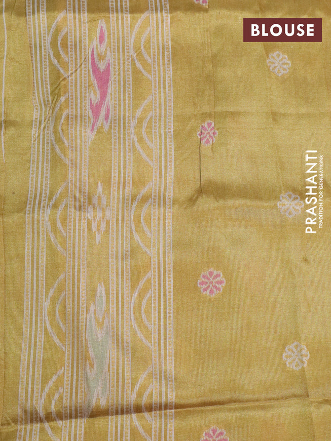 Sambalpuri semi silk saree blue and mustard yellow with allover ikat weaves and thread woven border