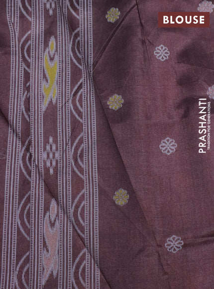 Sambalpuri semi silk saree teal blue and coffee brown with allover ikat weaves and thread woven border