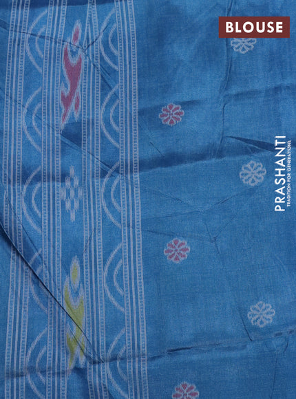 Sambalpuri semi silk saree pastel maroon and pastel blue with allover ikat weaves and thread woven border