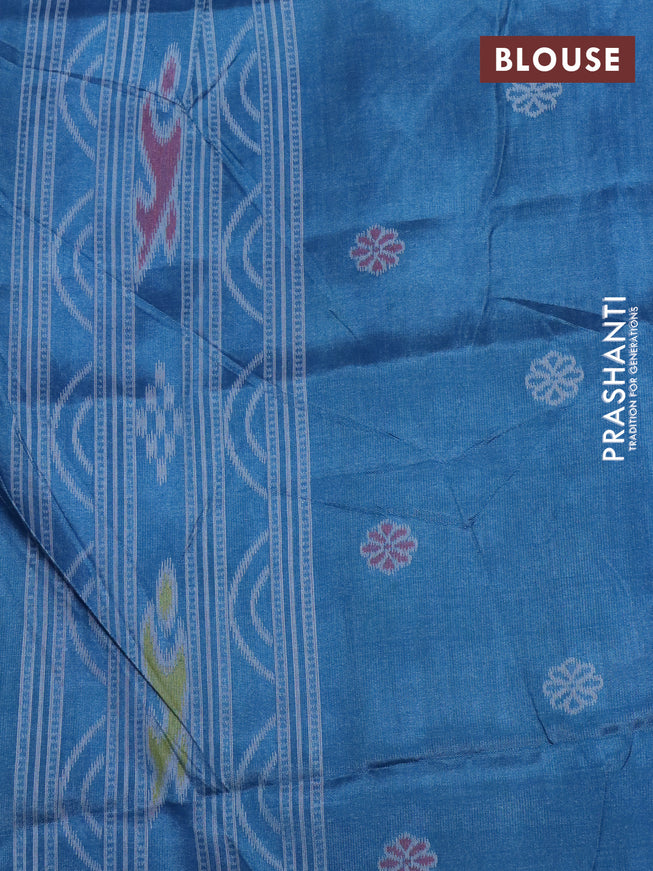 Sambalpuri semi silk saree pastel maroon and pastel blue with allover ikat weaves and thread woven border