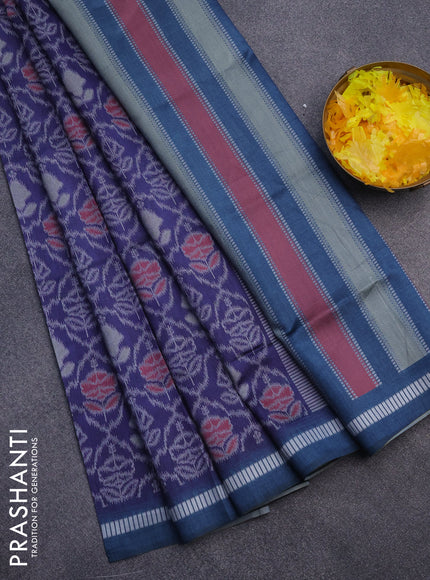 Sambalpuri semi silk saree navy blue and multi colour with allover ikat weaves and thread woven border