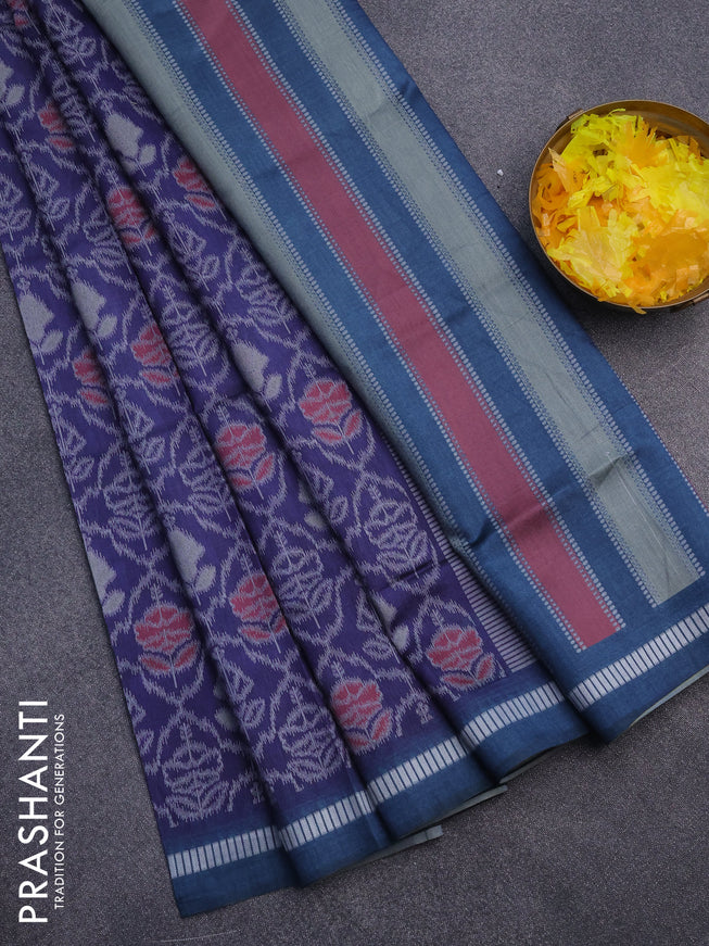 Sambalpuri semi silk saree navy blue and multi colour with allover ikat weaves and thread woven border