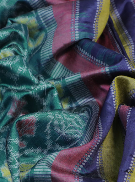 Sambalpuri semi silk saree teal green shade and multi colour with allover ikat weaves and thread woven border