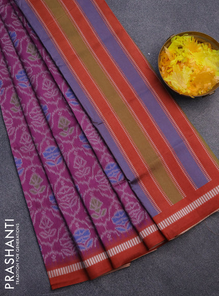 Sambalpuri semi silk saree purple and multi colour with allover ikat weaves and thread woven border