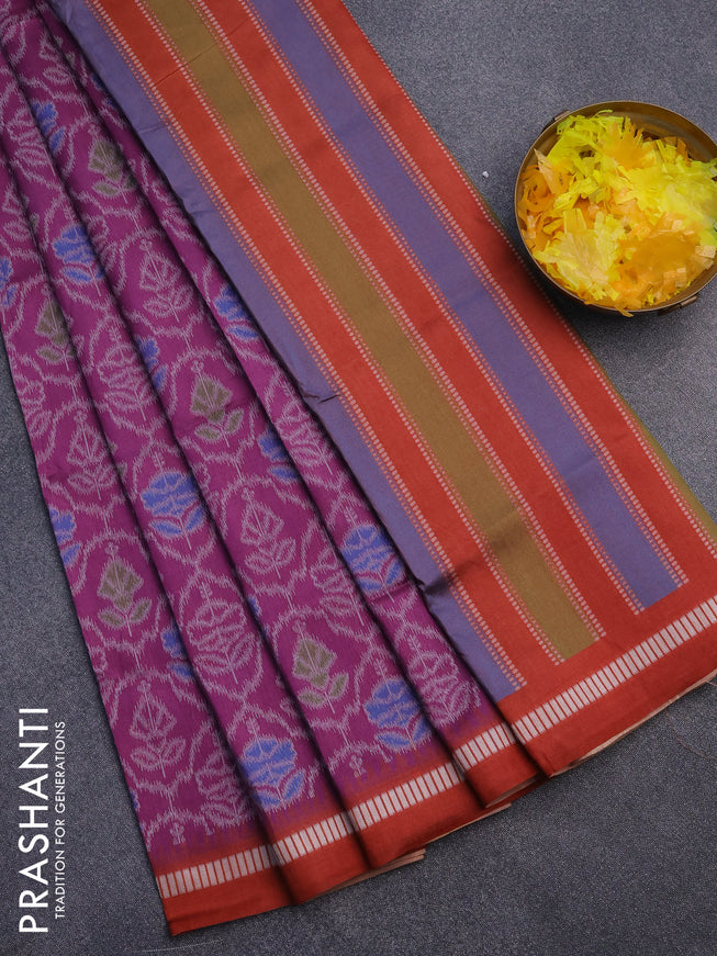 Sambalpuri semi silk saree purple and multi colour with allover ikat weaves and thread woven border