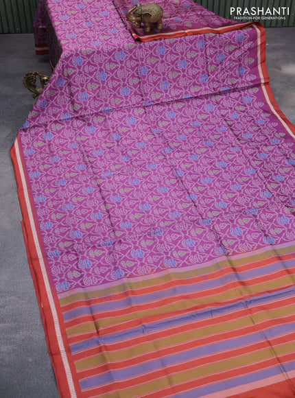 Sambalpuri semi silk saree purple and multi colour with allover ikat weaves and thread woven border