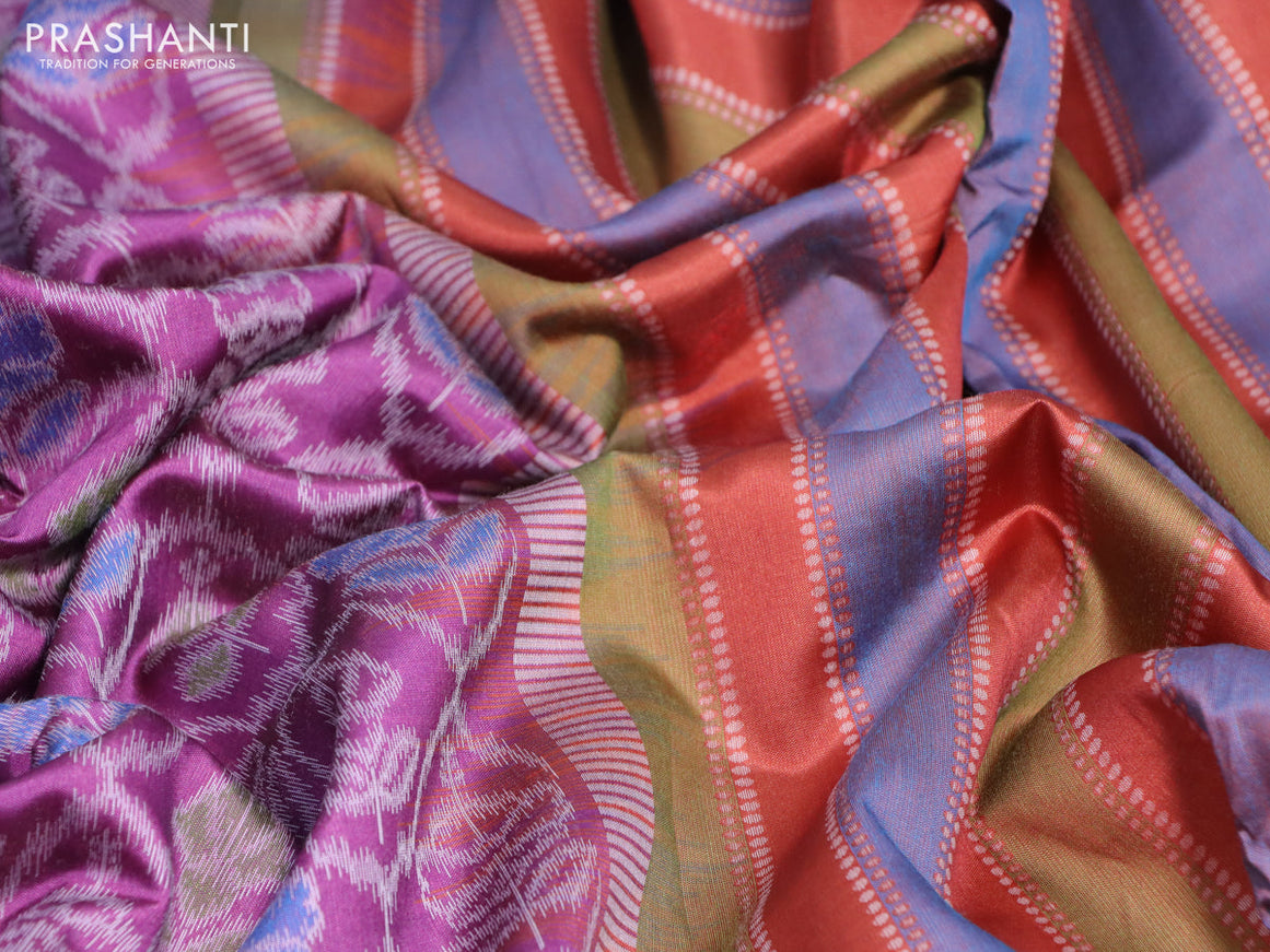 Sambalpuri semi silk saree purple and multi colour with allover ikat weaves and thread woven border