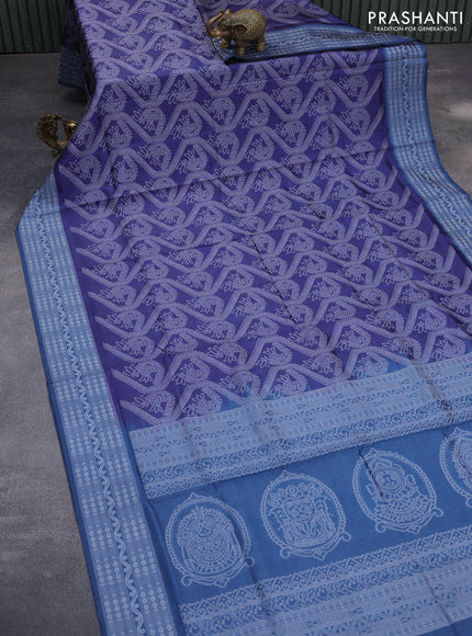 Sambalpuri semi silk saree navy blue and peacock blue with allover ikat weaves and thread woven border