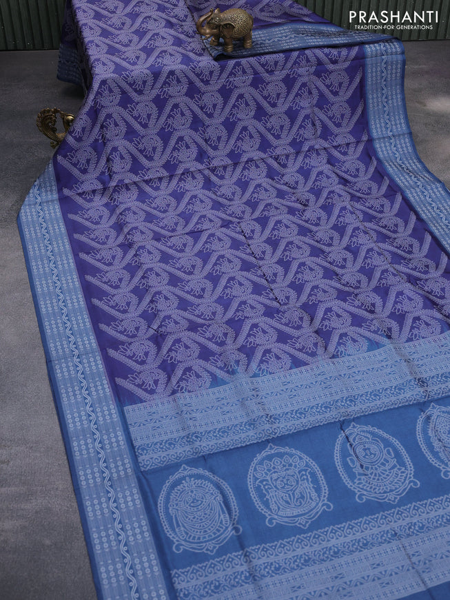 Sambalpuri semi silk saree navy blue and peacock blue with allover ikat weaves and thread woven border