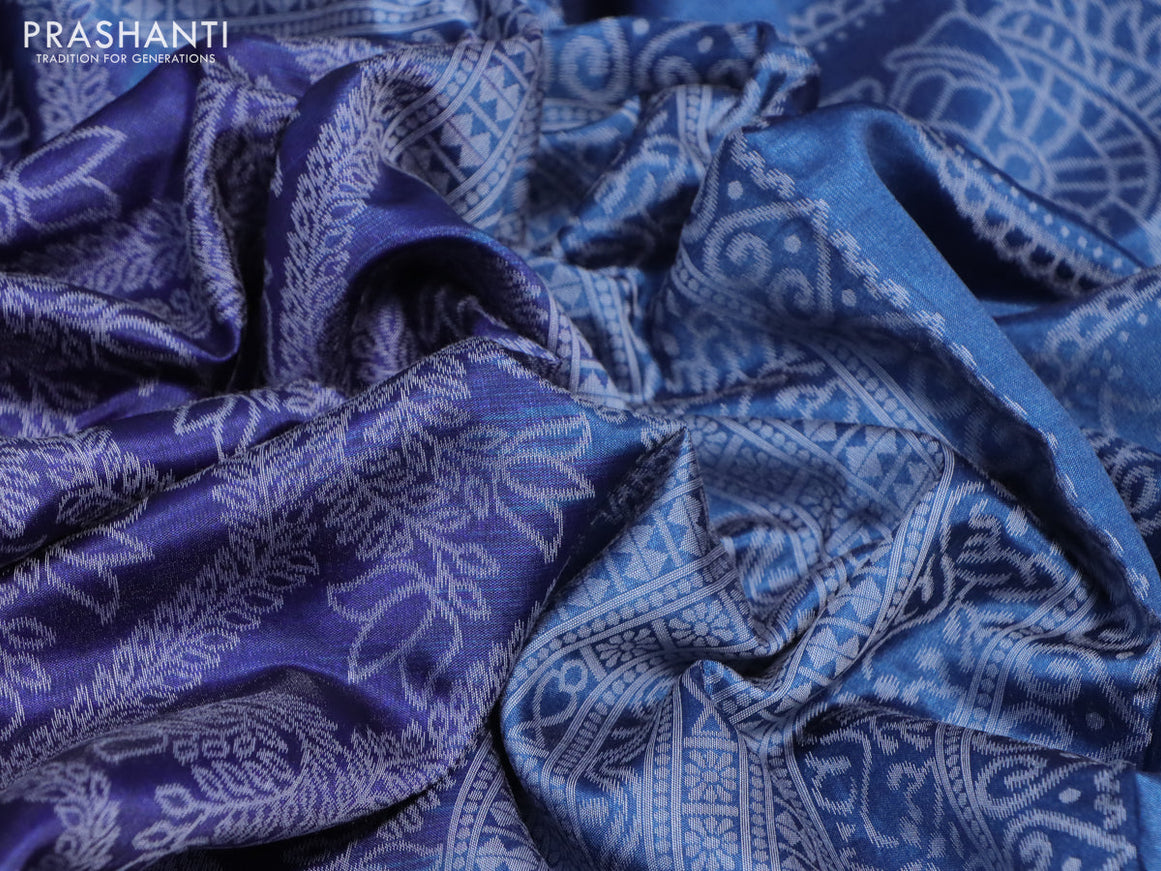 Sambalpuri semi silk saree navy blue and peacock blue with allover ikat weaves and thread woven border