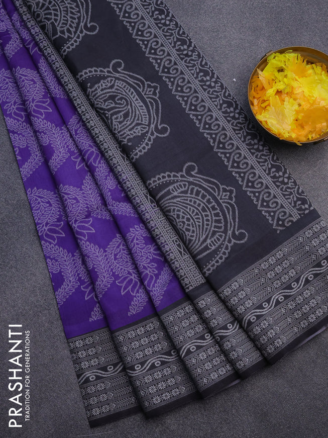 Sambalpuri semi silk saree violet and elephant grey with allover ikat weaves and thread woven border