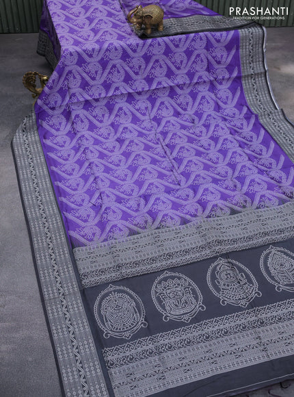 Sambalpuri semi silk saree violet and elephant grey with allover ikat weaves and thread woven border