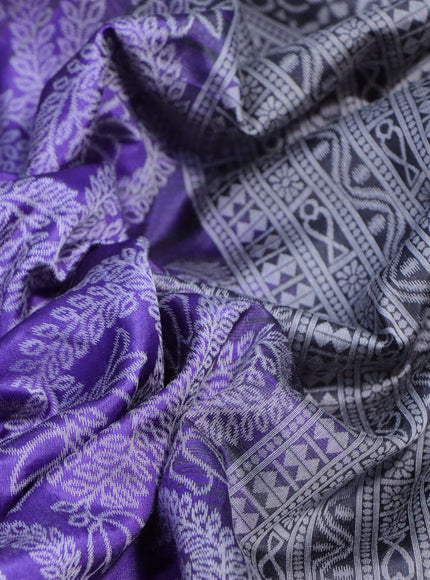 Sambalpuri semi silk saree violet and elephant grey with allover ikat weaves and thread woven border