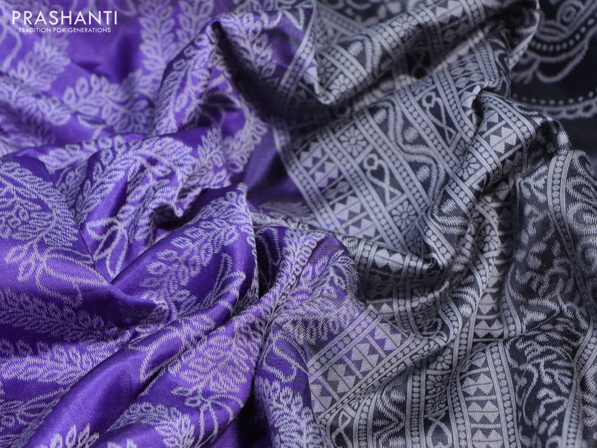 Sambalpuri semi silk saree violet and elephant grey with allover ikat weaves and thread woven border