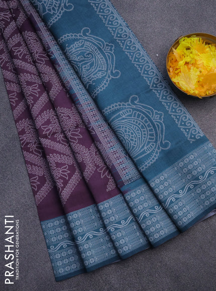 Sambalpuri semi silk saree wine shade and teal green with allover ikat weaves and thread woven border