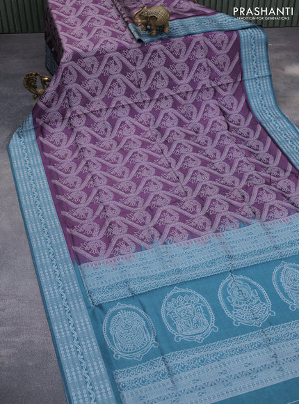 Sambalpuri semi silk saree wine shade and teal green with allover ikat weaves and thread woven border