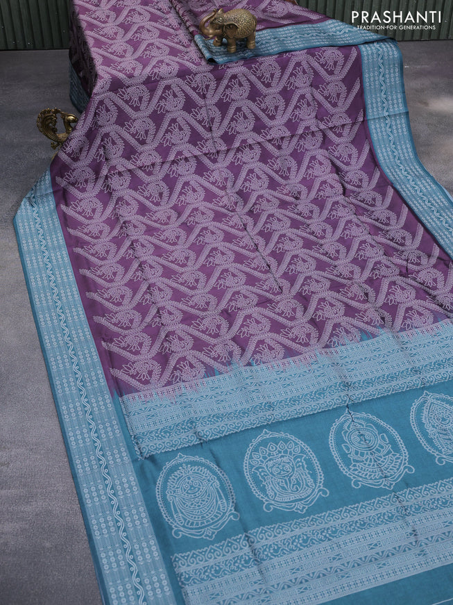 Sambalpuri semi silk saree wine shade and teal green with allover ikat weaves and thread woven border