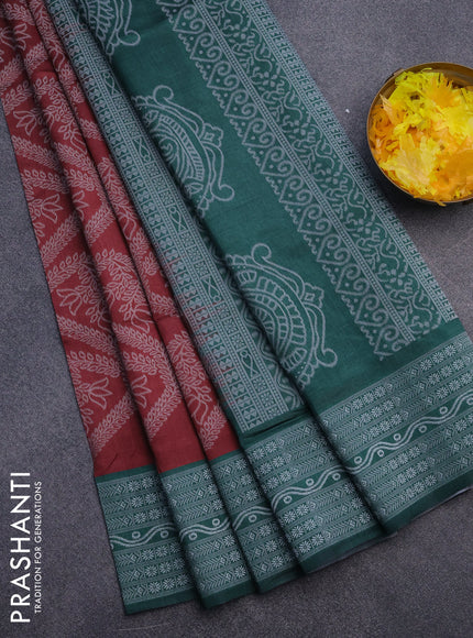 Sambalpuri semi silk saree maroon and green with allover ikat weaves and thread woven border