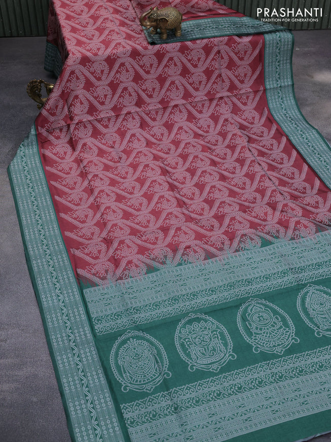 Sambalpuri semi silk saree maroon and green with allover ikat weaves and thread woven border