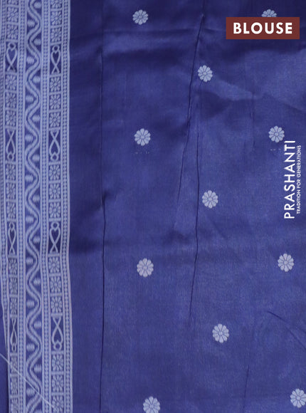 Sambalpuri semi silk saree teal green shade and navy blue with allover ikat weaves and thread woven border