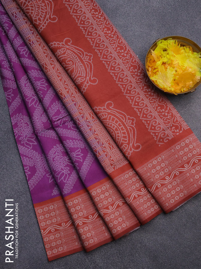 Sambalpuri semi silk saree purple and rustic maroon with allover ikat weaves and thread woven border