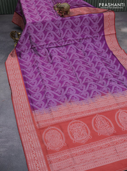 Sambalpuri semi silk saree purple and rustic maroon with allover ikat weaves and thread woven border