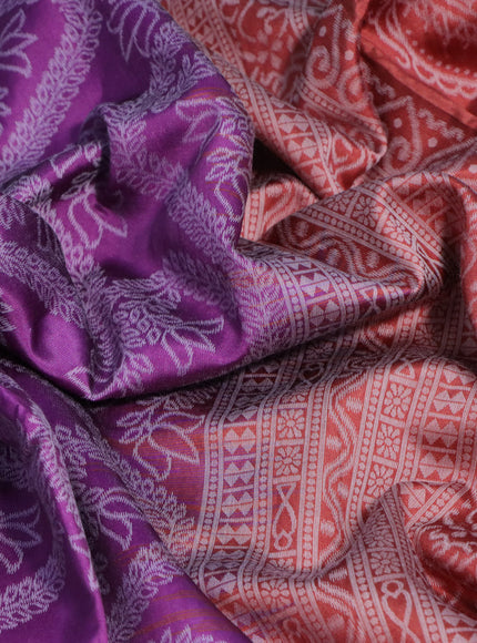 Sambalpuri semi silk saree purple and rustic maroon with allover ikat weaves and thread woven border