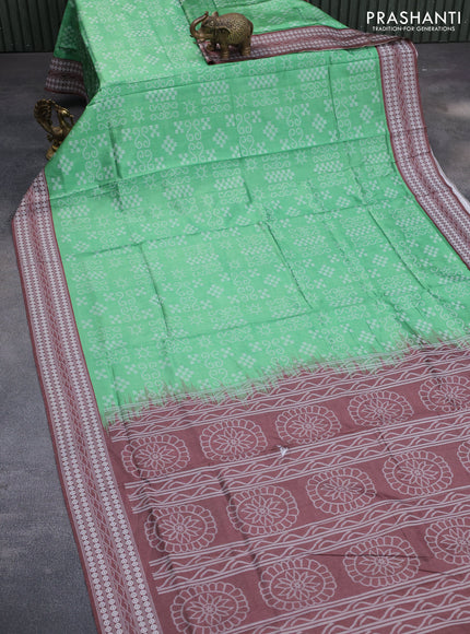 Sambalpuri semi silk saree green and brown with allover ikat weaves and thread woven border