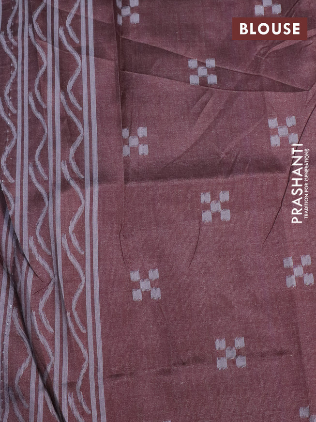 Sambalpuri semi silk saree green and brown with allover ikat weaves and thread woven border