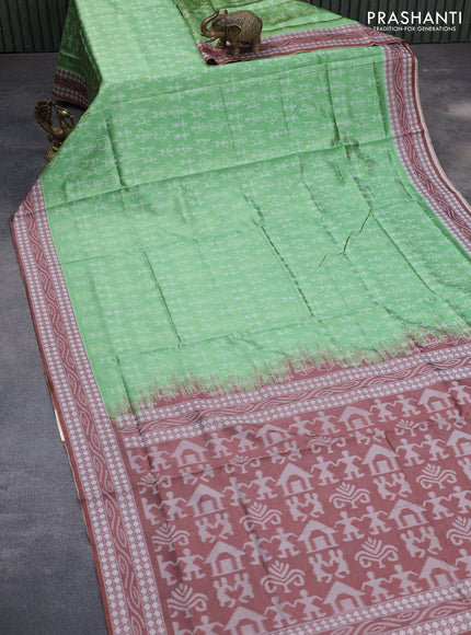 Sambalpuri semi silk saree green and brown with allover ikat weaves and thread woven border