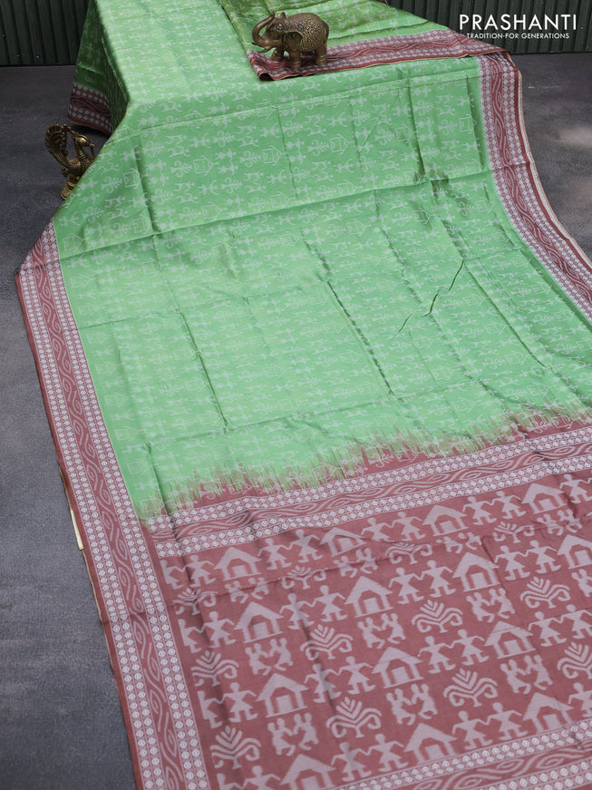 Sambalpuri semi silk saree green and brown with allover ikat weaves and thread woven border