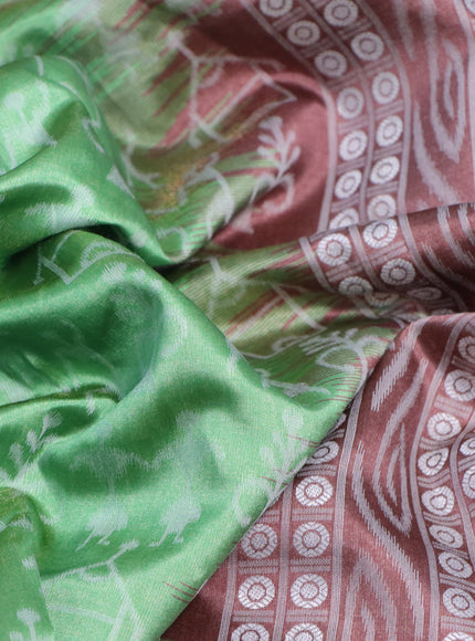 Sambalpuri semi silk saree green and brown with allover ikat weaves and thread woven border