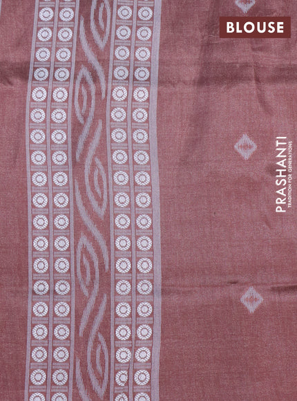 Sambalpuri semi silk saree green and brown with allover ikat weaves and thread woven border